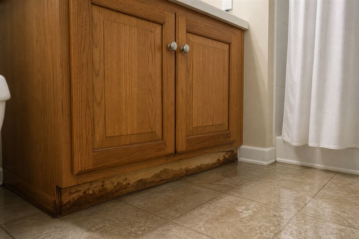 Bathroom still used as room-level restoration photo documentation