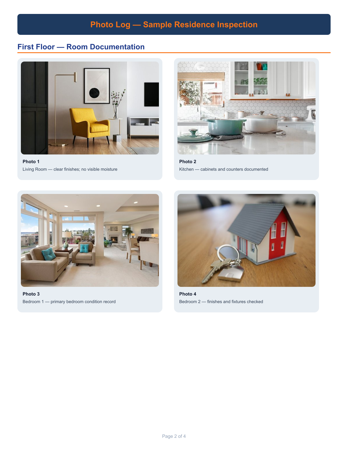 Floor plan photo report with room photos mapped to plan locations